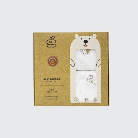  Set 2 Khăn đa năng sợi tre lụa La Pomme (75x75cm) - Trắng (Ngôi làng) 
