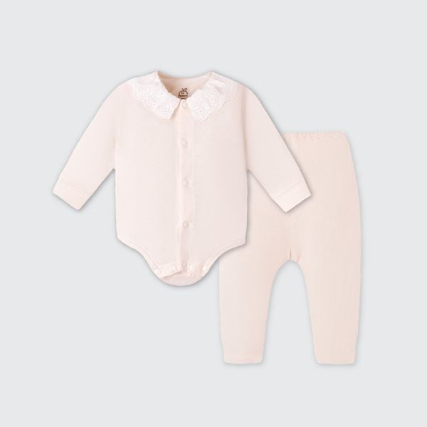  Set body chip dài tay La Pomme cổ viền ren - Hồng 