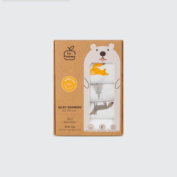  Set 5 Khăn sữa sợi tre lụa La Pomme phối màu (30x30cm) - Trắng (Cáo) 
