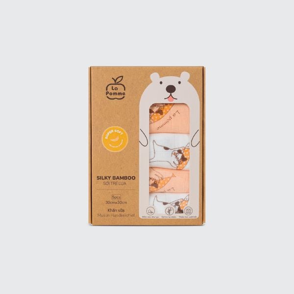 Set 5 Khăn sữa sợi tre lụa La Pomme phối màu (30x30cm) - Cam (Mèo) 