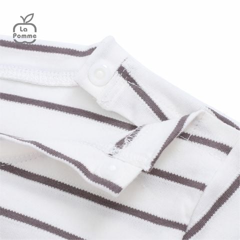  Bộ dài tay La Pomme kẻ túi màu - Ghi đỏ 