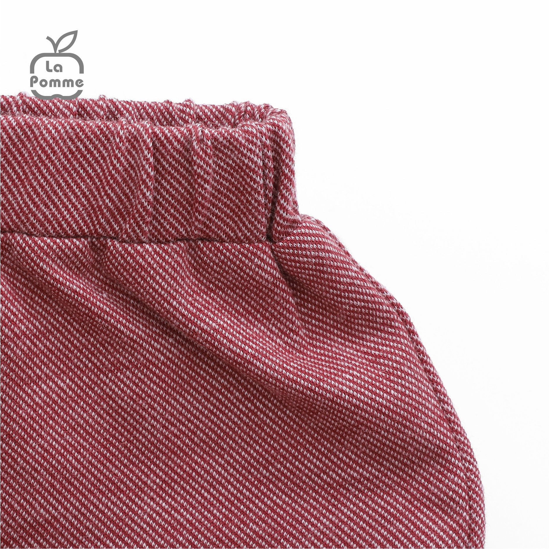  Bộ dài tay La Pomme kẻ túi màu - Ghi đỏ 