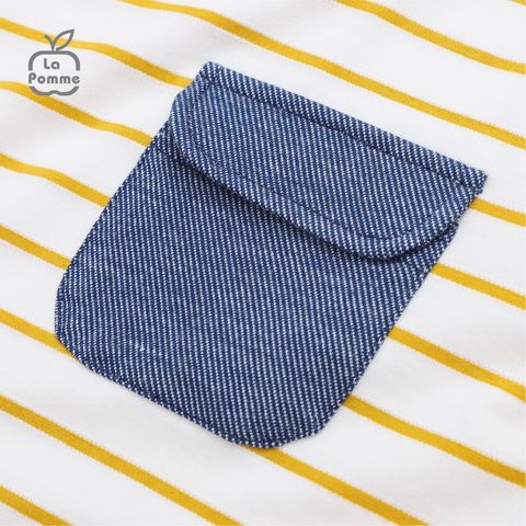  Bộ dài tay La Pomme kẻ túi màu - Ghi xanh 