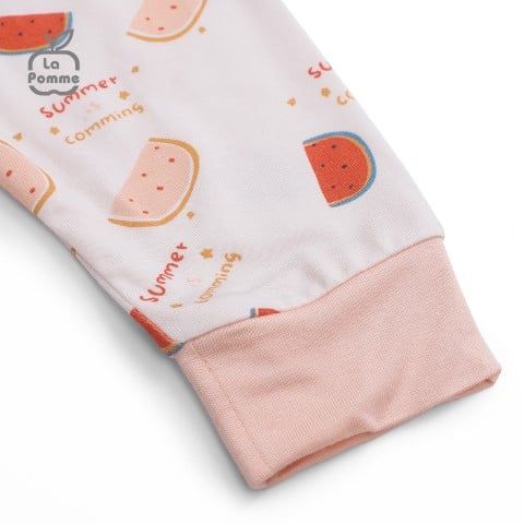  Bộ dài tay La Pomme cúc giữa Watermelon - Trắng Hồng 