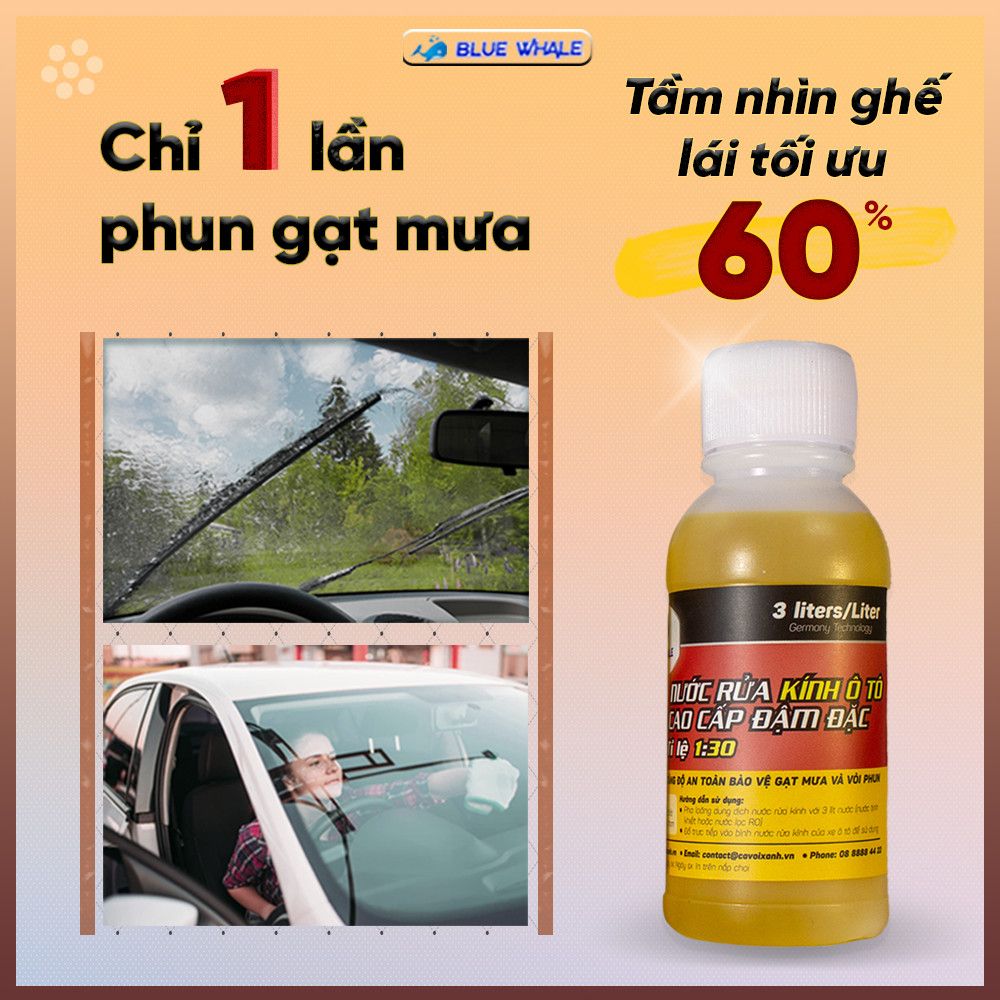  Nước rửa kính xe ô tô đậm đặc (1:30) hiệu BLUE WHALE, hộp 6 chai 100ml 