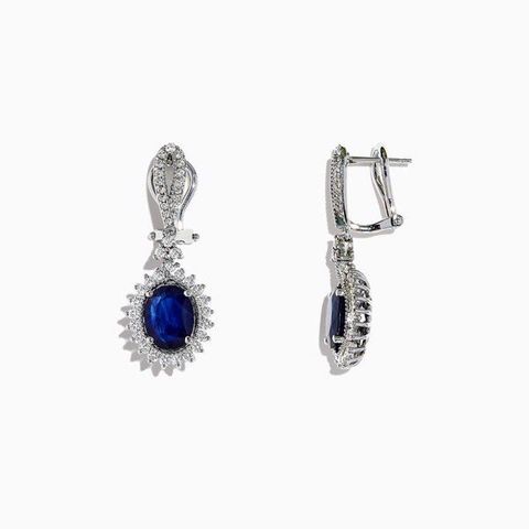  White Gold Blue Sapphire Earrings 