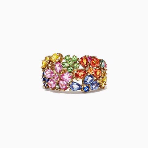  Yellow Gold Multi Sapphire & Diamond Ring 