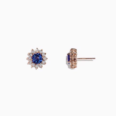  Rose Gold Tanzanite and Diamond Earrings 