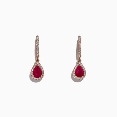  Rose Gold Ruby and Diamond Drop Earrings 