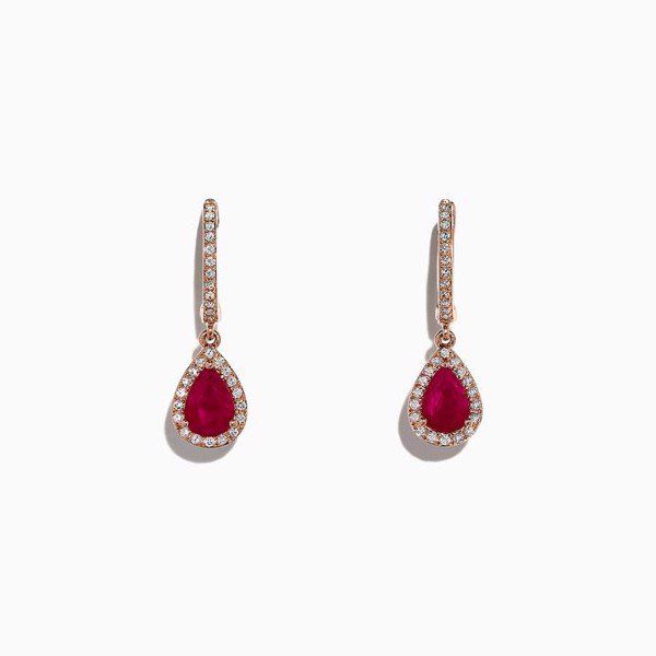 Rose Gold Ruby and Diamond Drop Earrings