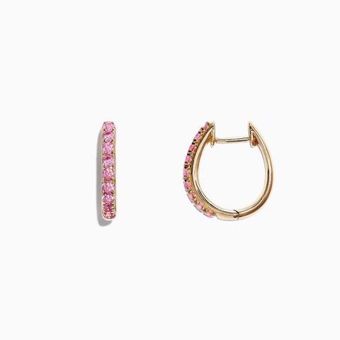  Yellow Gold Pink Sapphire Huggie Hoops Earrings 