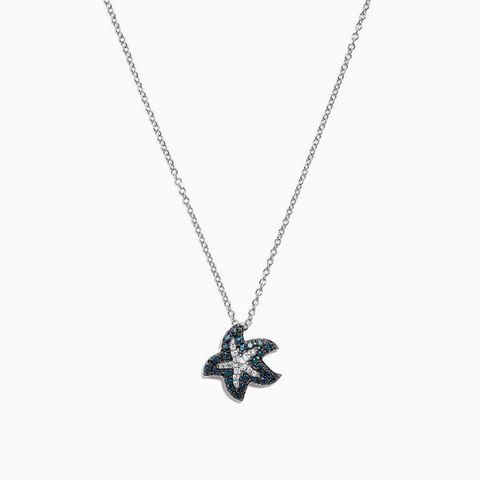  White Gold Blue & White Diamond Starfish Pendant 