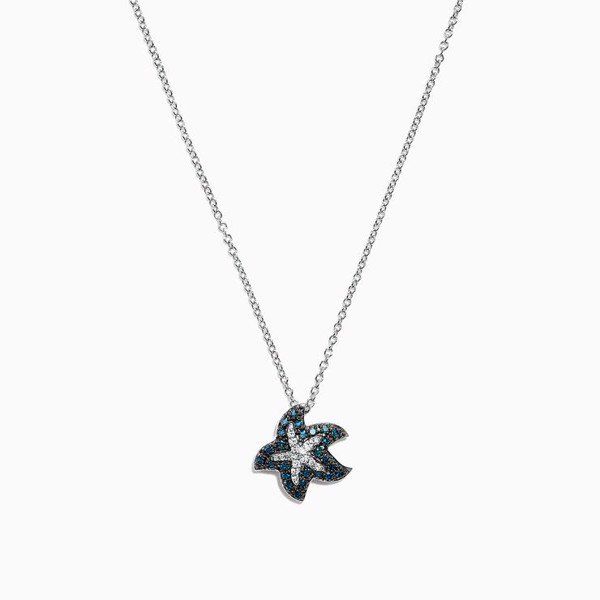 White Gold Blue & White Diamond Starfish Pendant