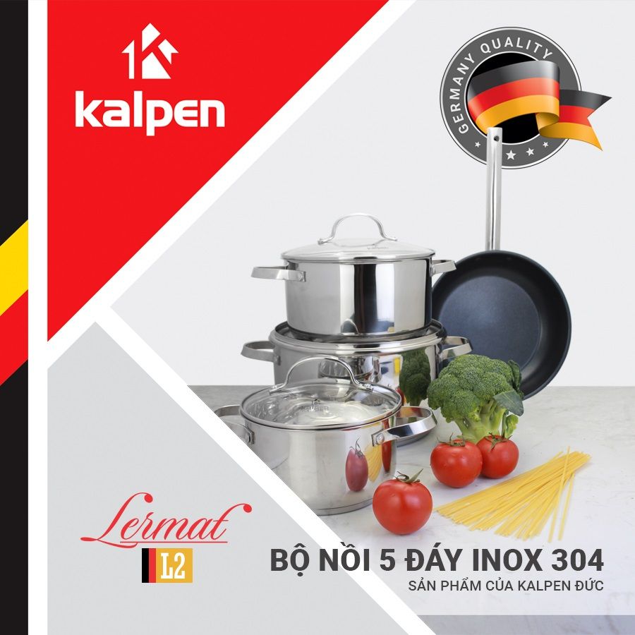 Bộ nồi chảo inox 304 cao cấp 5 đáy Kalpen Lermat L2 18-20-24cm