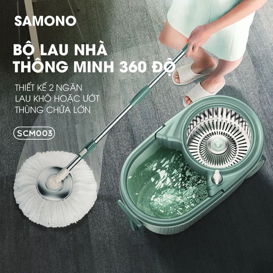 Bộ cây lau nhà cao cấp xoay 360 độ SAMONO SCM003 2 ngăn khô ướt