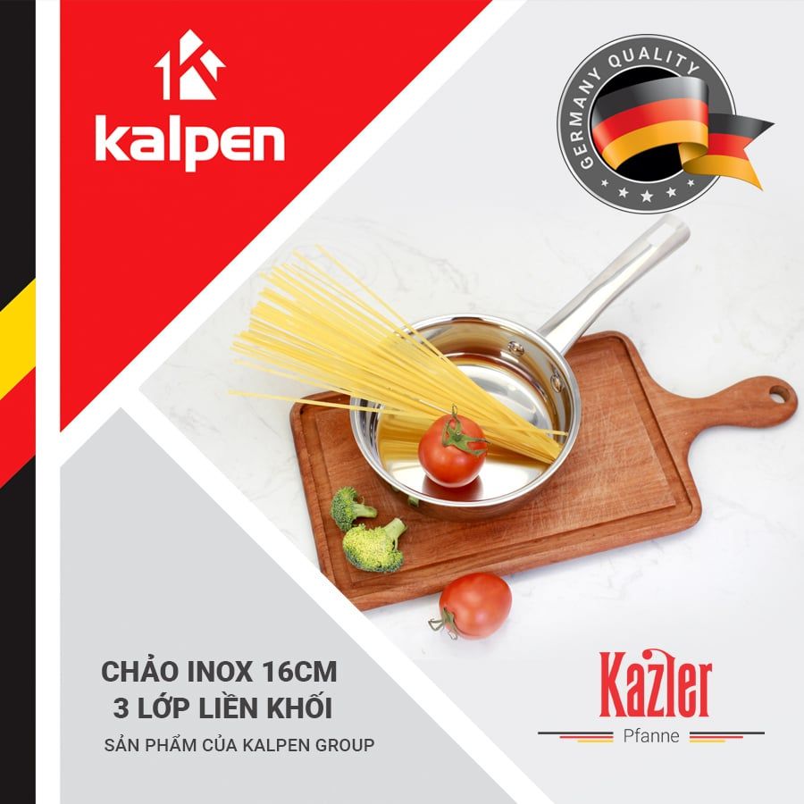 Chảo Inox 304 đáy từ 3 lớp liền khối Kalpen Kazler KZ16 16cm