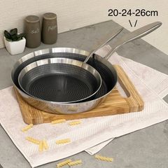 Chảo đúc inox 304 (18/10) chống dính hoa văn nổi đáy từ 3 lớp liền khối Tri-Ply Kaiyo KNF-3567 20cm/ KFN-3574 24cm/ KNF-3581 26cm