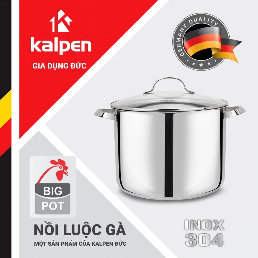 Nồi luộc gà 5 đáy Inox 304 cao cấp Kalpen Lermat L28 28cm / L30 30cm