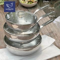 Chảo đúc sâu lòng inox 316 đáy từ 5 lớp liền khối 5-Ply Premium Kaiyo 20/24/26cm - có nắp kính