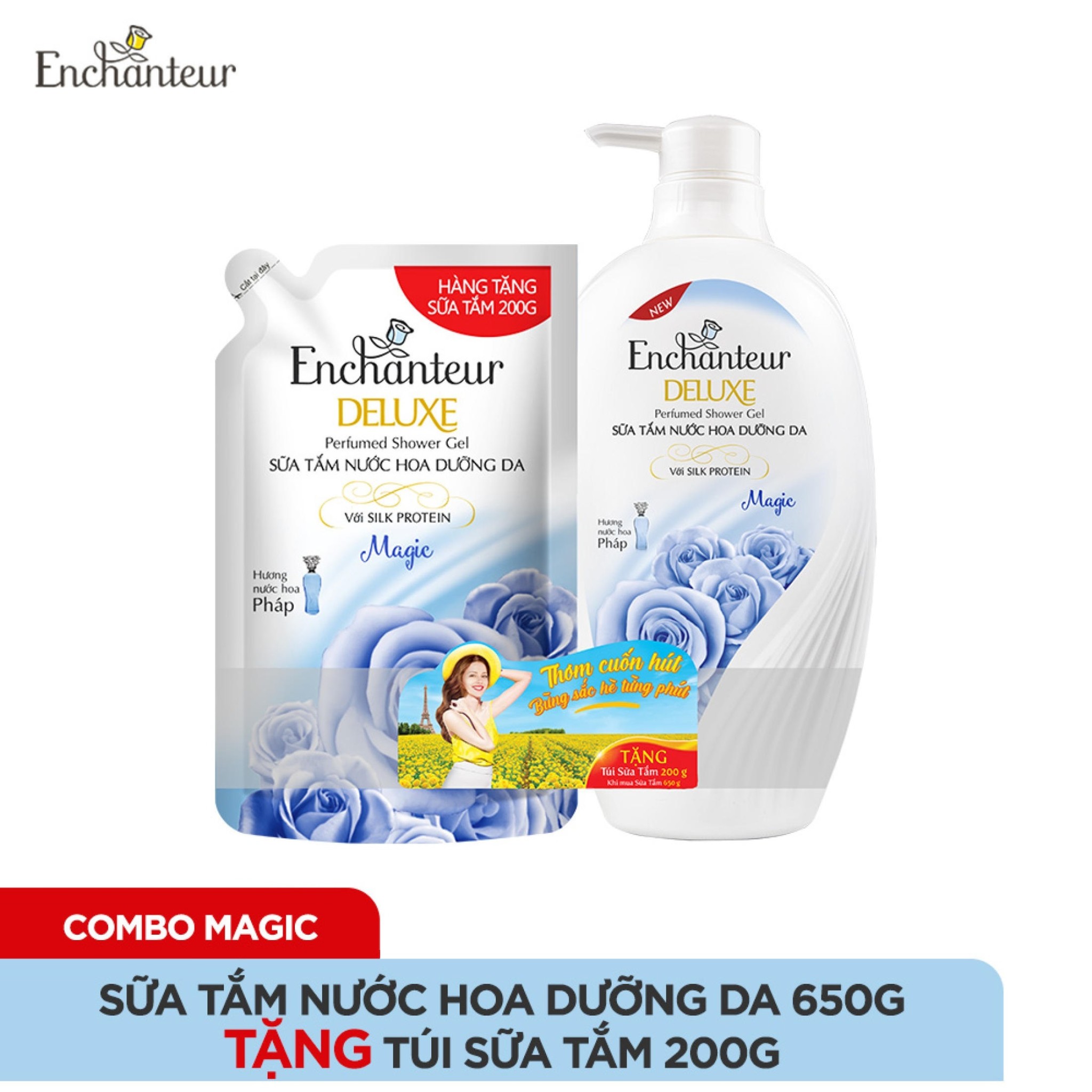 Sữa tắm nước hoa dưỡng da Enchanteur Magic 650g Tặng kèm túi sữa
