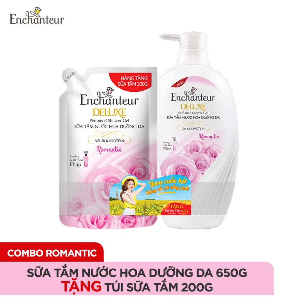 Sữa tắm nước hoa dưỡng da Enchanteur Romantic 650g - Tặng kèm túi sữa tắm 200g