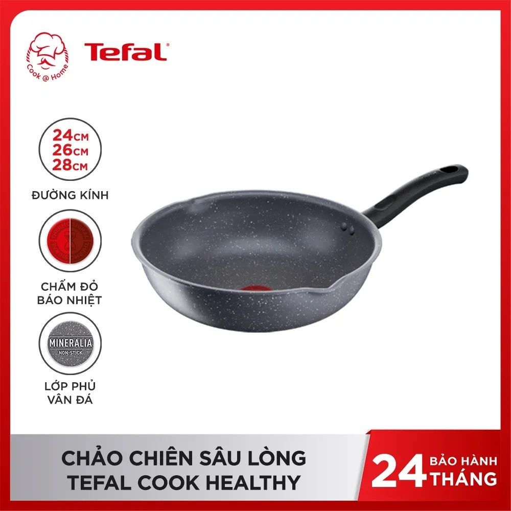 Chảo nhôm sâu lòng chống dính vân đá đáy từ cao cấp Tefal Cook Healthy 24/26/28cm