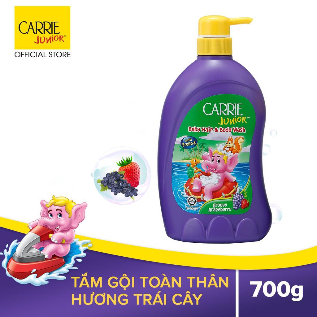 Sữa tắm gội toàn thân Carrie Junior 2 trong 1 hương Grapeberry chai 700g