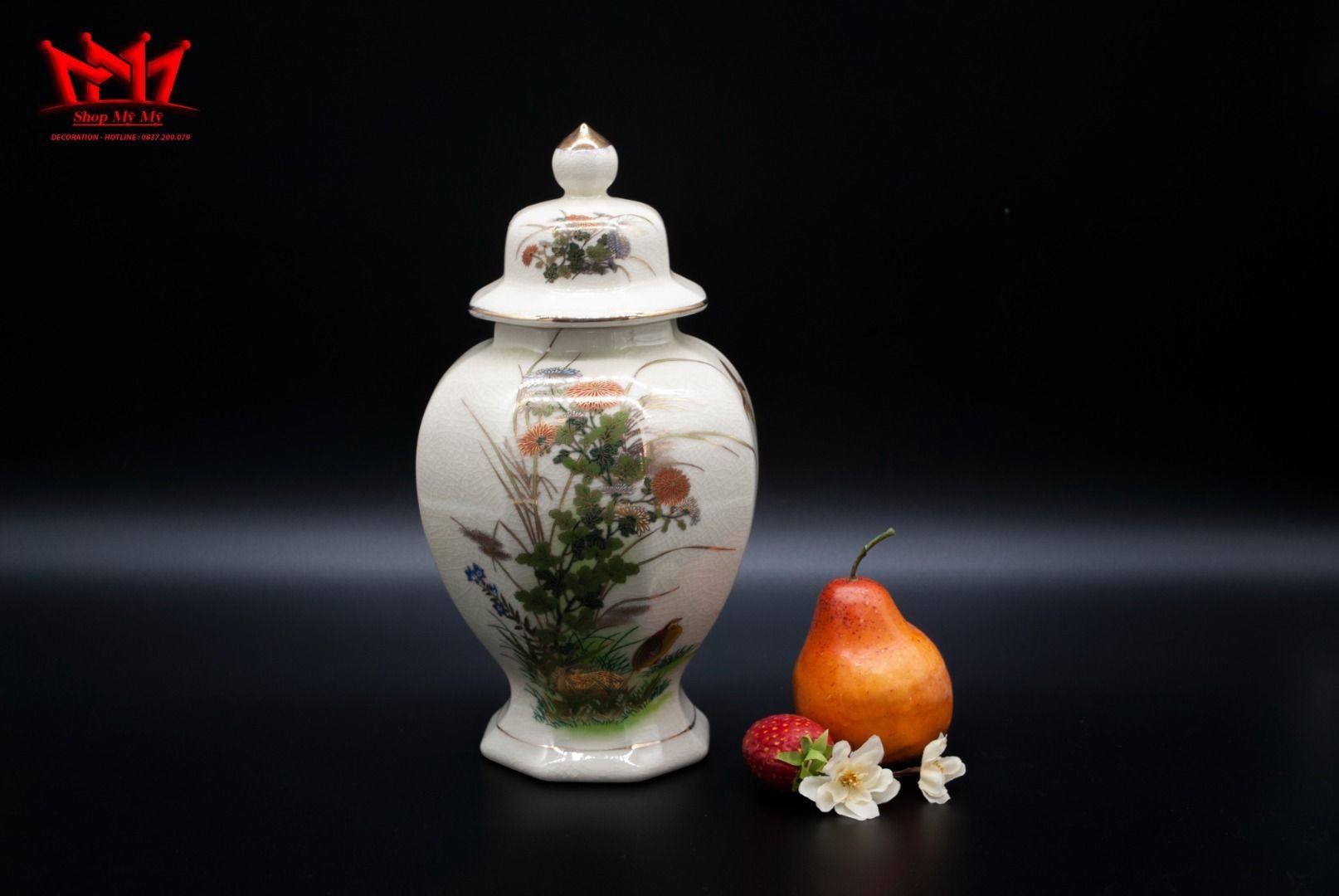 Hủ sứ họa tiết hình hoa của Nhật (HSS 129)