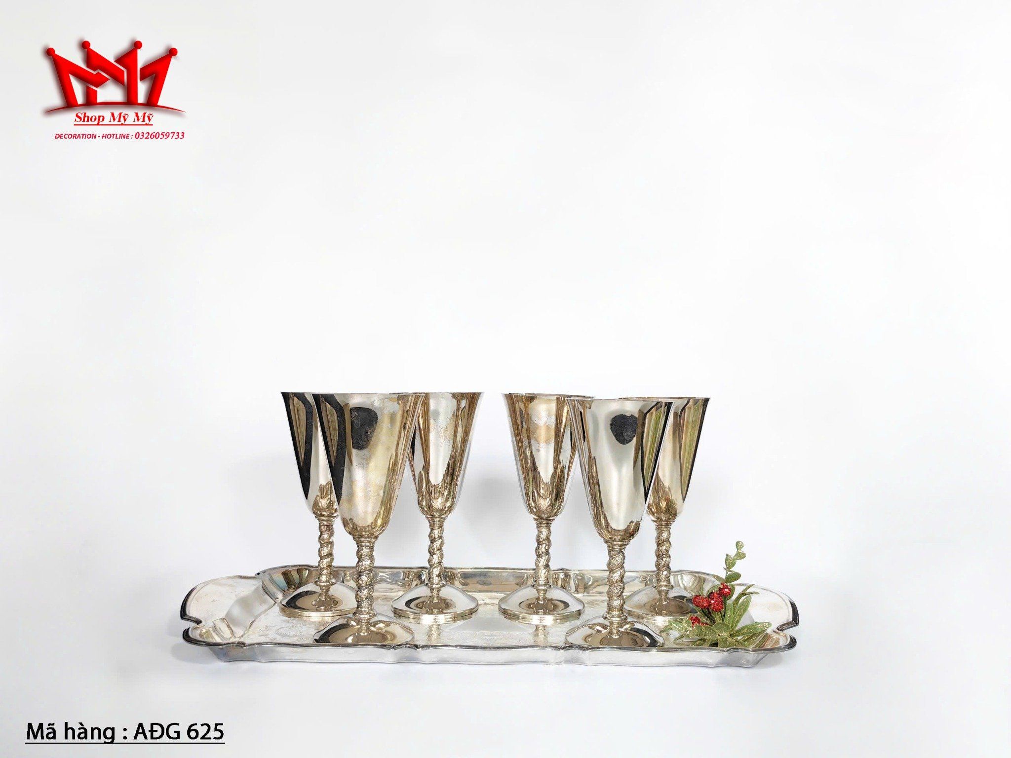 Bộ 6 ly đồng mạ bạc của Tây Ban Nha cao 18cm
