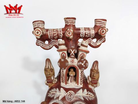  Đất sét nung Peru ,Peru Quinua . Nghệ thuật dân gian, đồ gốm chân nến 3 nhánh. 