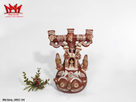  Đất sét nung Peru ,Peru Quinua . Nghệ thuật dân gian, đồ gốm chân nến 3 nhánh. 