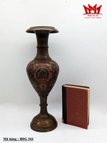  Bình đồng được làm thủ công bằng đồng thau Ấn Độ với chi tiết sơn màu và khắc tay 