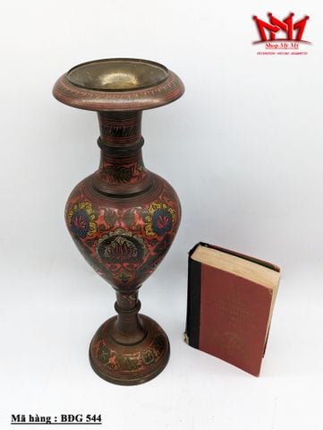  Bình đồng được làm thủ công bằng đồng thau Ấn Độ với chi tiết sơn màu và khắc tay 