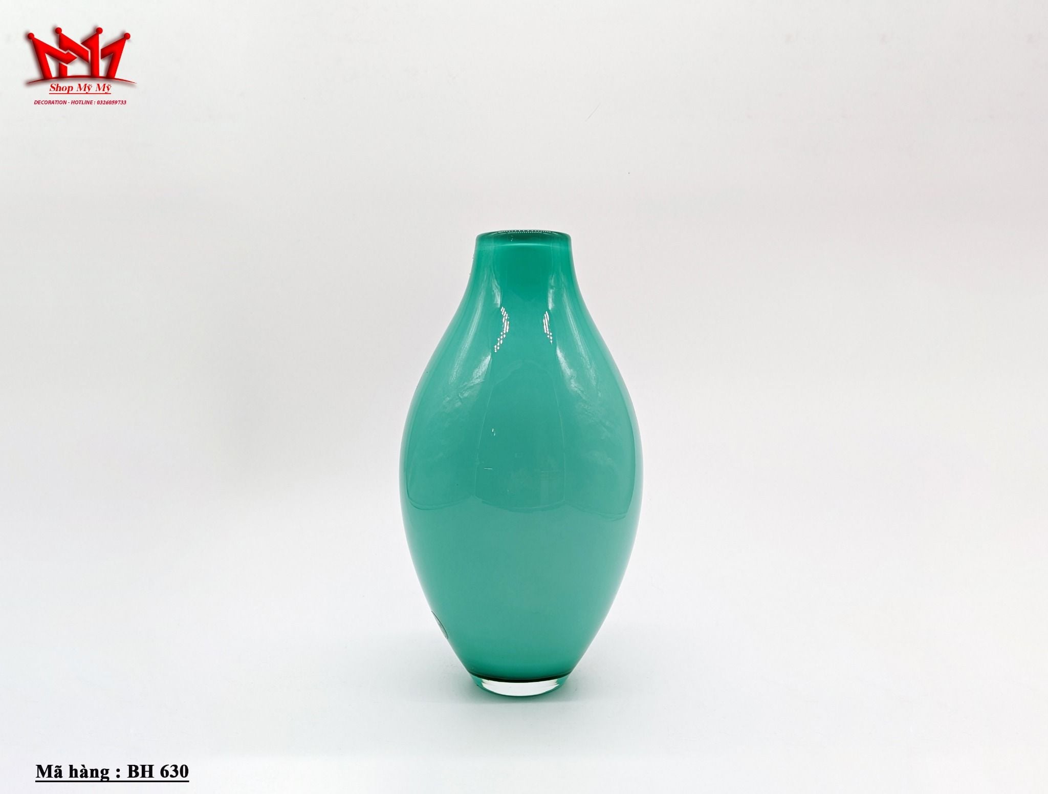 Bình hoa thủy tinh cao cấp màu xanh lục lam của Ý