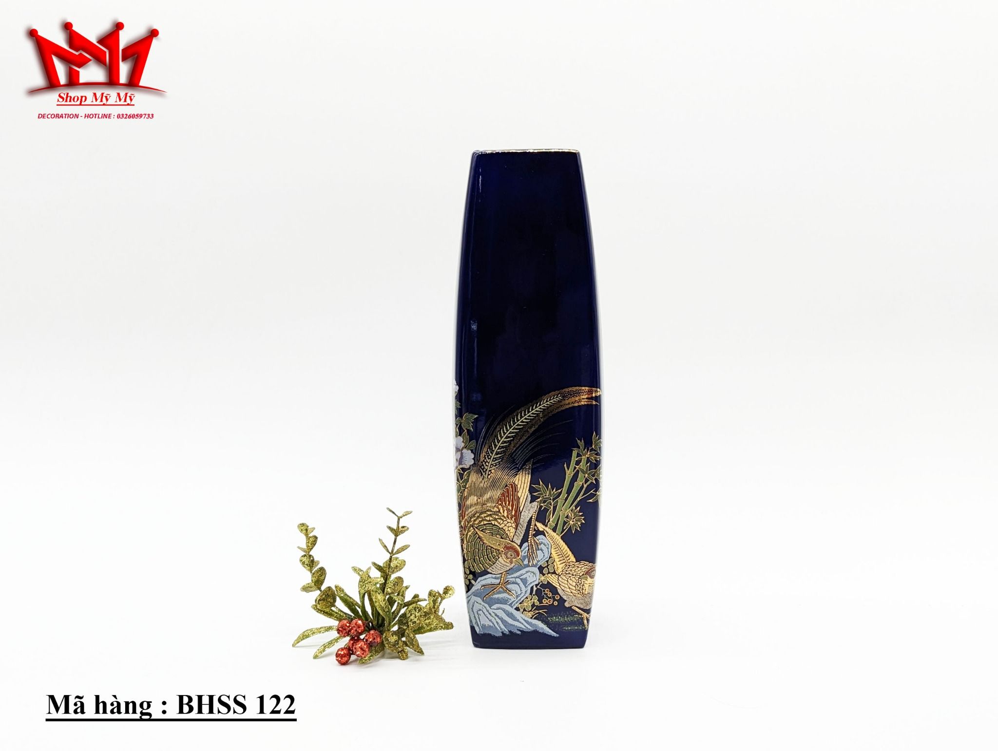 Bình trang trí sành sứ họa tiết độc đáo thiết kế hình trụ cao (122)