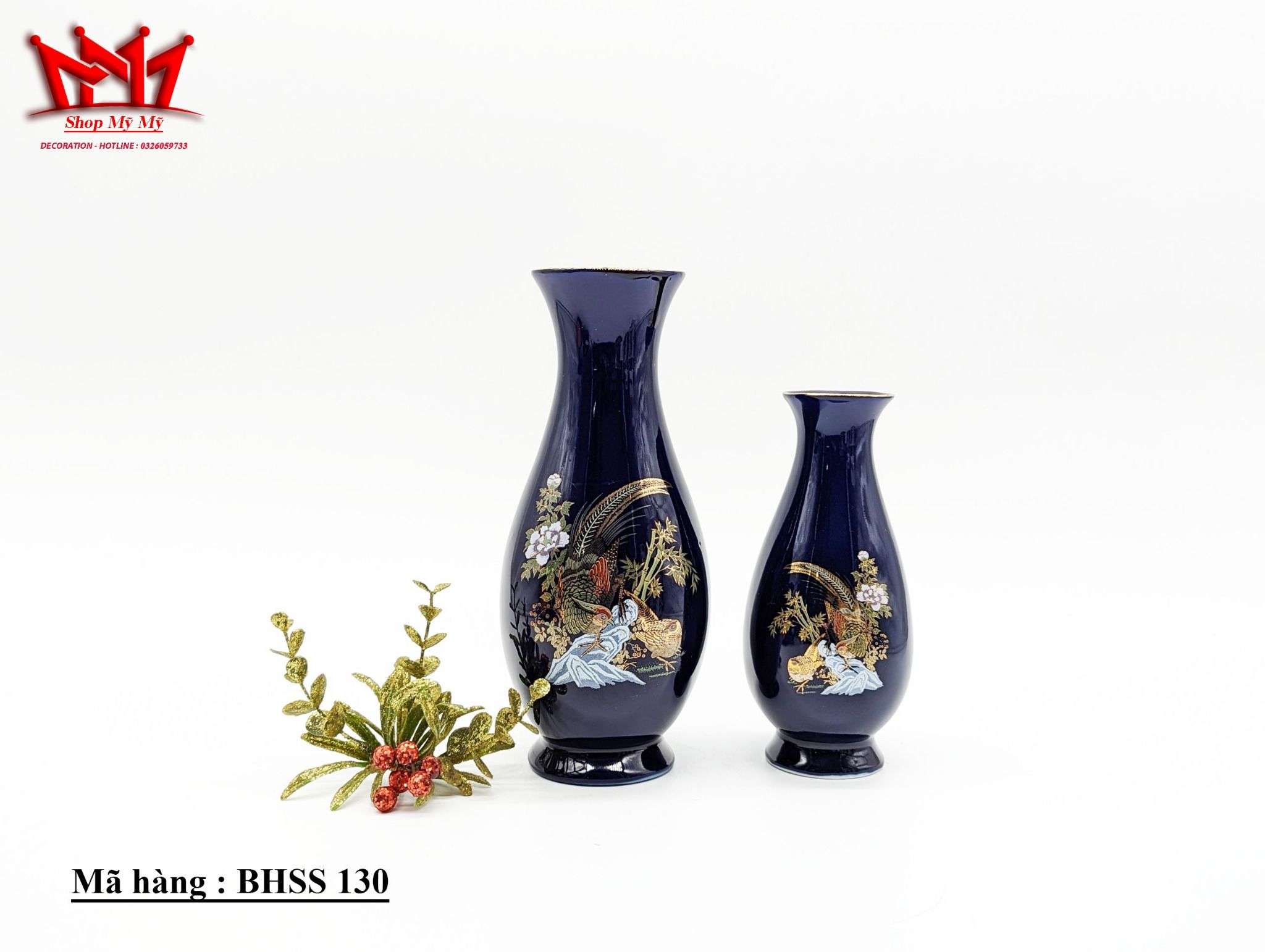 Cặp Bình trang trí chất liệu sành sứ họa tiết chim Công (130)