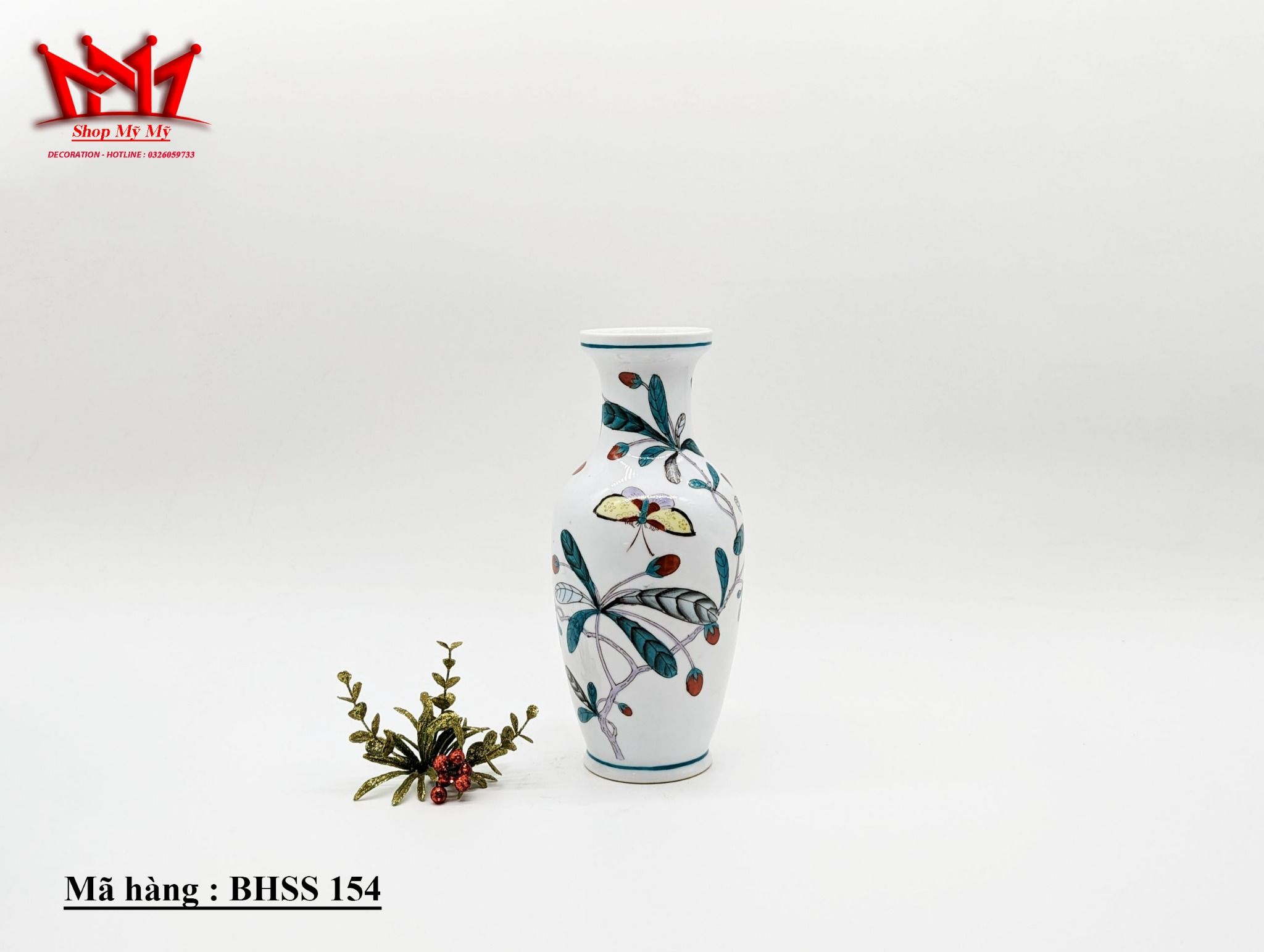 Bình trang trí chất liệu sành sứ họa tiết bướm hoa (154)