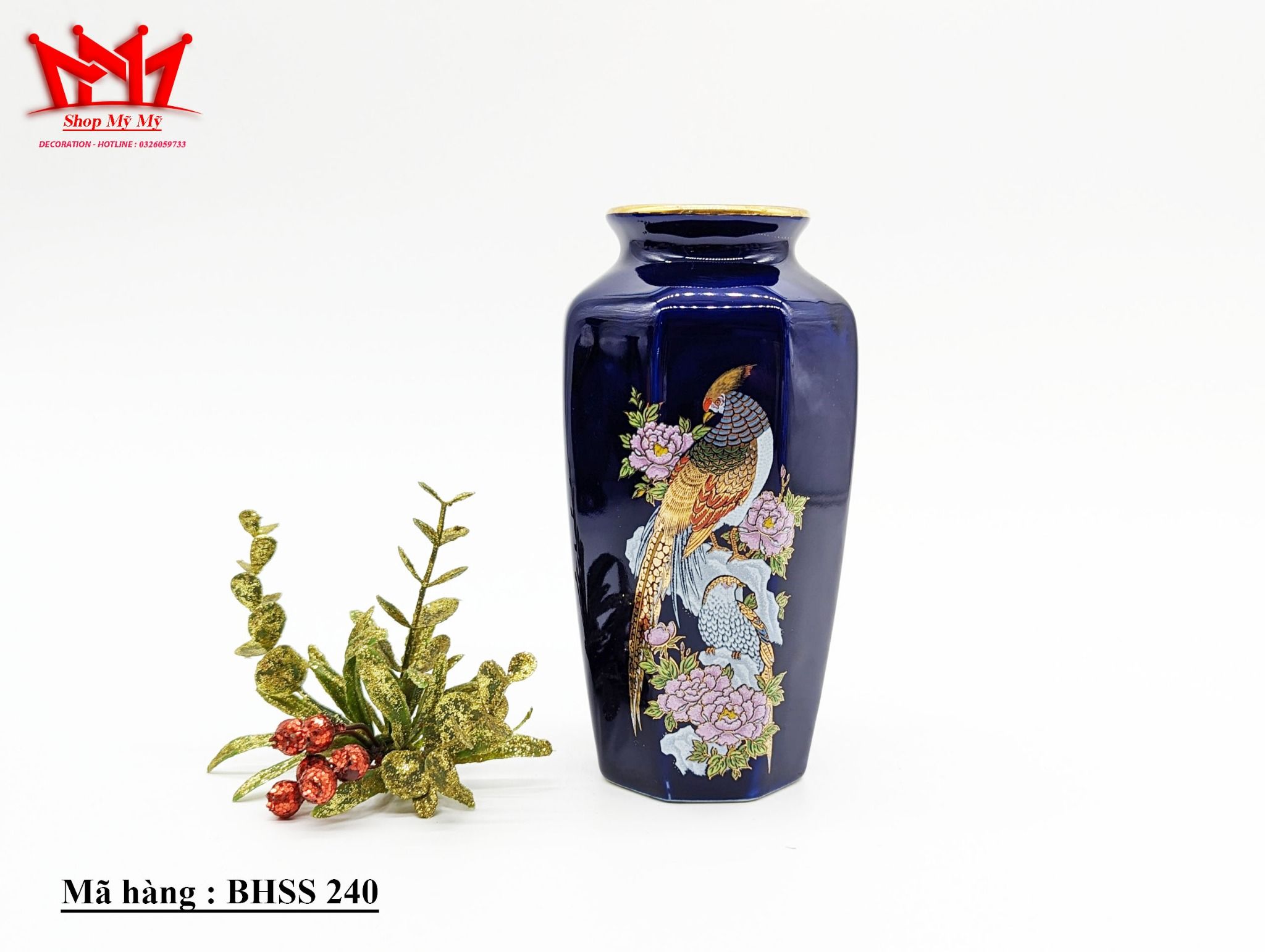 Bình trang trí sành sứ họa tiết cặp chim công đẹp (240)