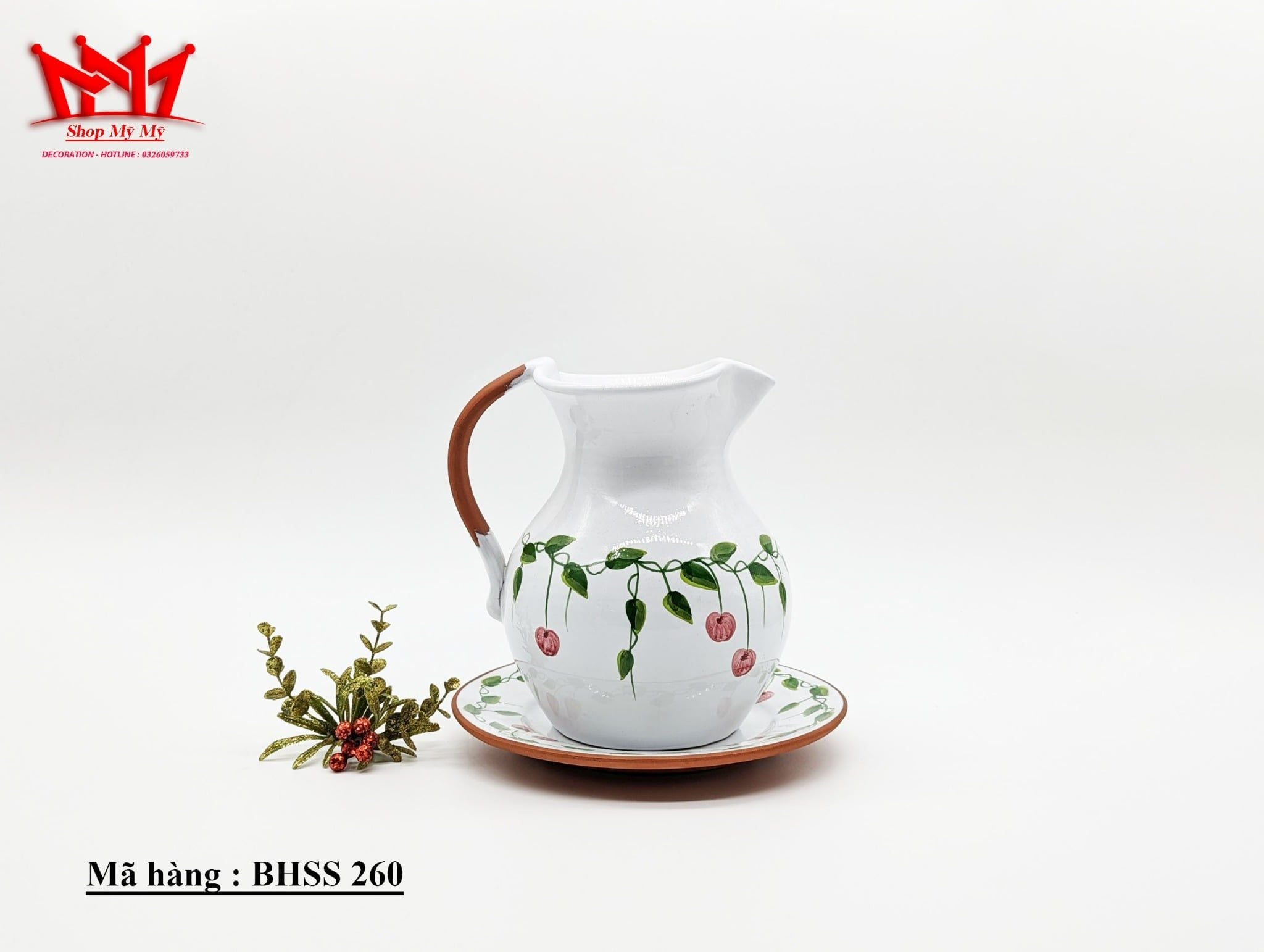 Bình trang trí sành sứ họa tiết cao có tay cầm  (260)