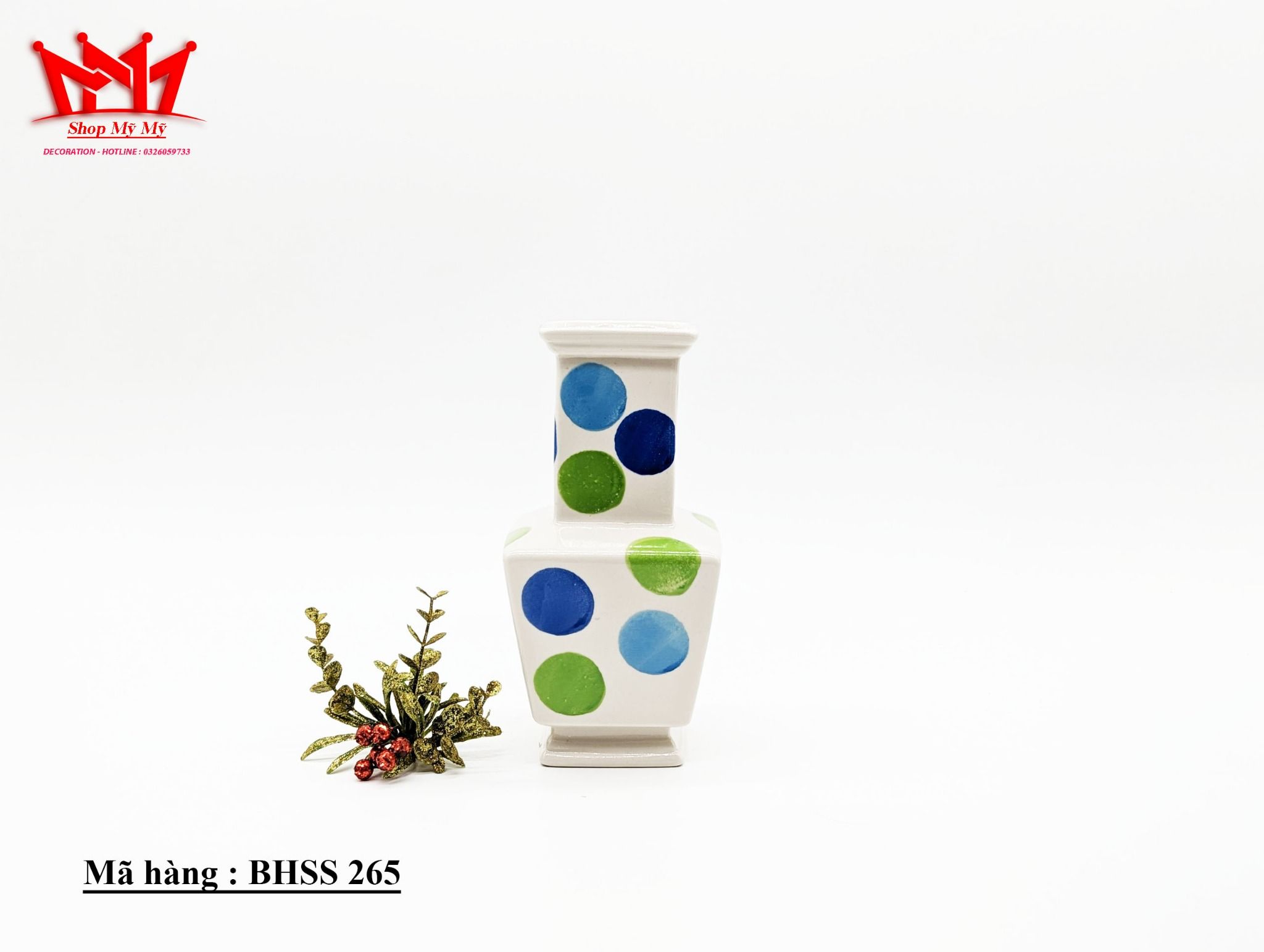 Bình trang trí sành sứ họa tiết chấm tròn (265)
