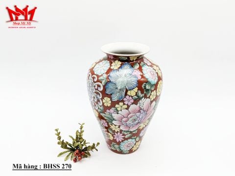  Bình trang trí sành sứ họa tiết hoa sắc xảo trên nền đỏ(270) 