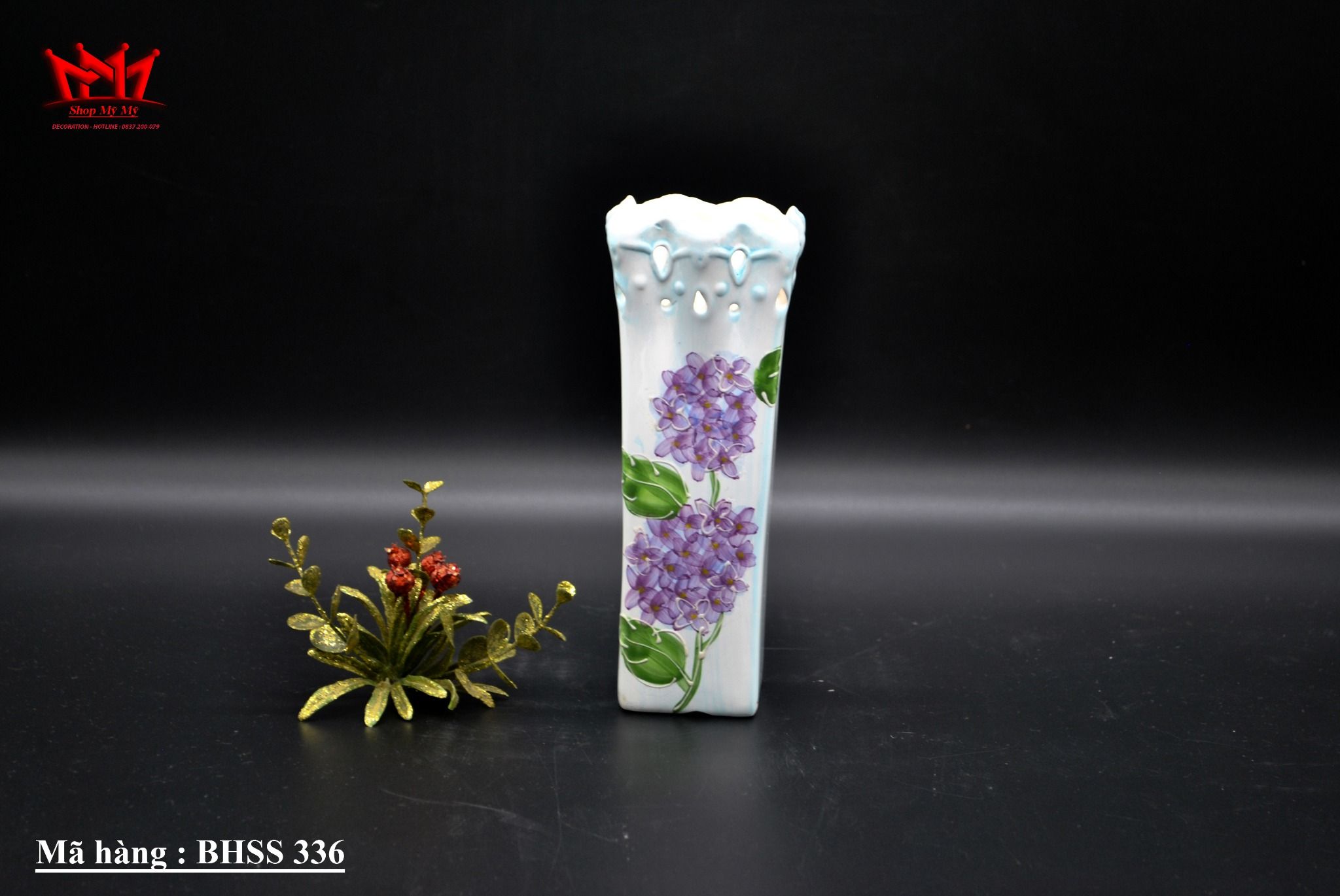 Bình trang trí chất liệu sành sứ họa tiết hoa cẩm tú cầu ( 336 )