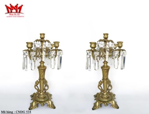  Cặp chân nến 5 đóa bằng đồng của Châu Âu, hạt pha lê 
