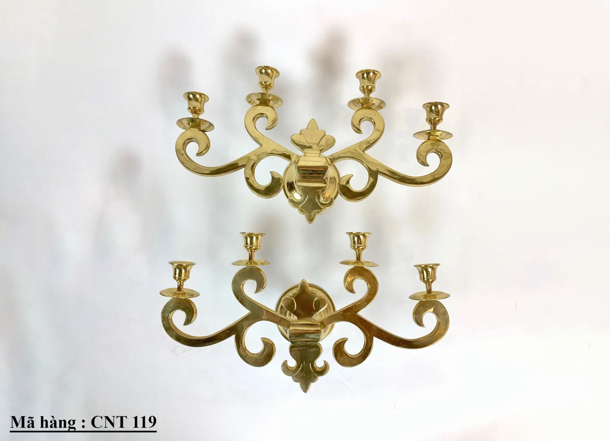 Cặp chân nến đồng 4 đóa treo tường cổ điển.