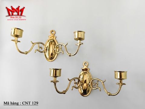  Cặp chân đèn nến trang trí treo tường bằng đồng vàng có 2 nhánh 