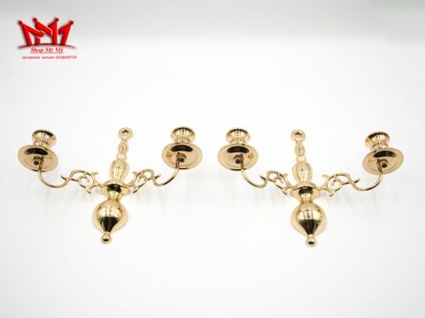  Cặp chân nến trang trí treo tường 2 nhánh bằng đồng vàng 