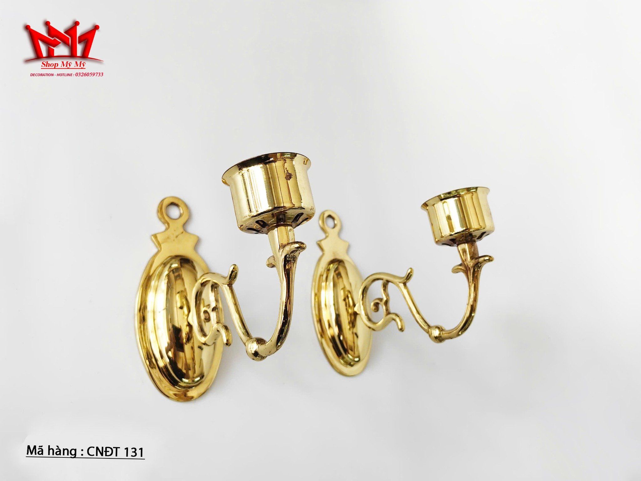 Cặp chân nến 1 đóa treo tường bằng đồng vàng