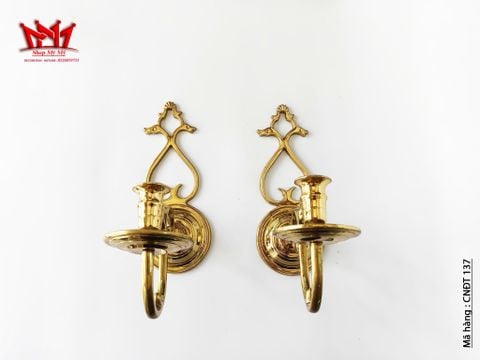  Cặp chân đèn nến gắn tường bằng đồng cổ điển vàng sáng rất đẹp 