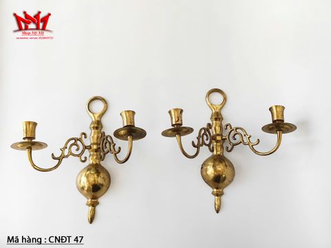  Cặp chân đèn nến trang trí treo tường bằng đồng có 2 nhánh 