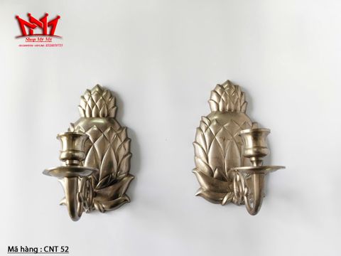  Cặp chân nến tảng trí treo tường hình trái dứa bằng đồng màu bạc 